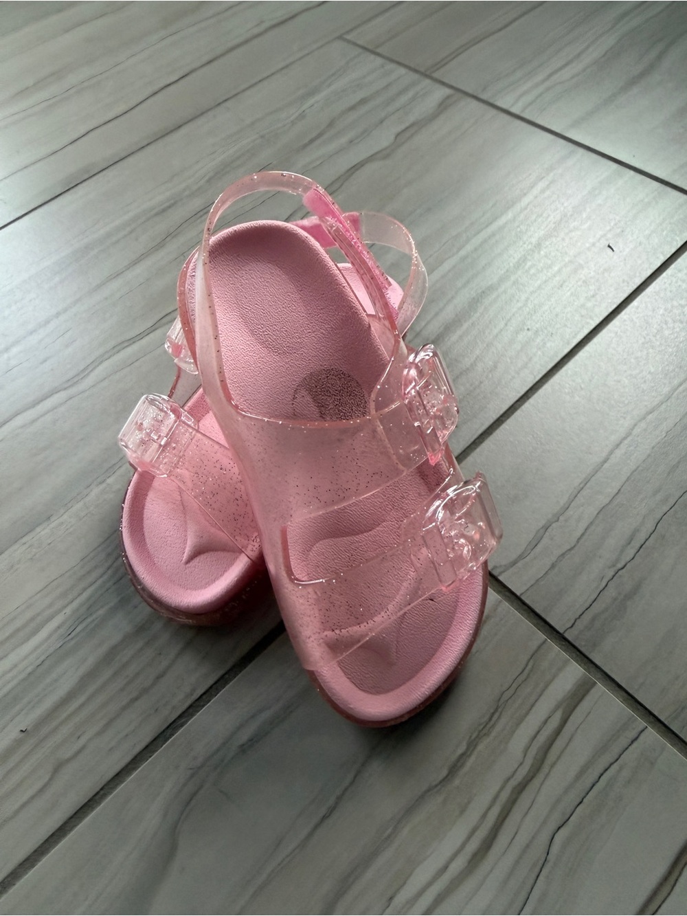 Girls Pink Glitter Jelly Buckle Sandals